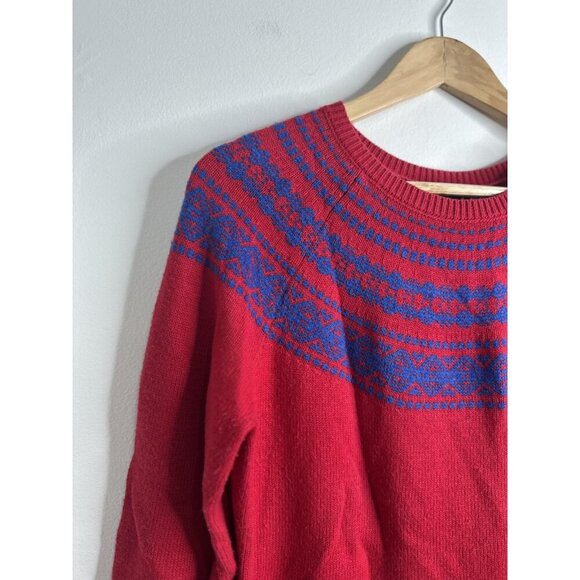 Talbots Sweater Womens Medium Red Blue Fair Isle Pullover Lambswool Blend Knit - Picture 3 of 11